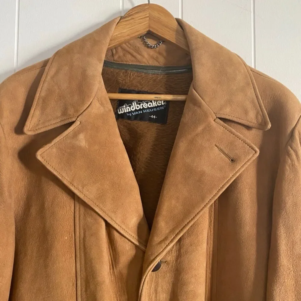 VTG 70s Van Heusen Tan Suede Jacket Coat Removable Fur Size 44